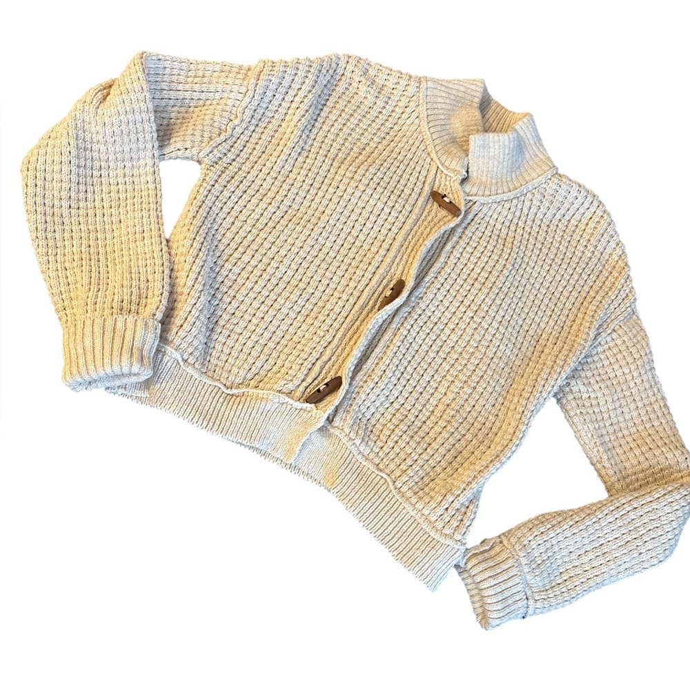 Free People Micah Knit Cardigan Womens Large Ivory Combo Mock Neck Fisherman